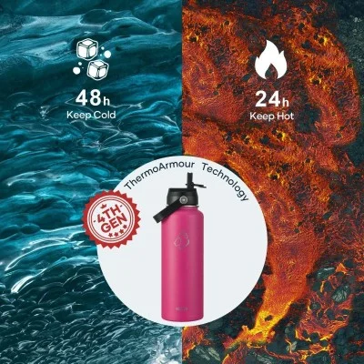 Buzio Duet Series Water Bottle with 2 Lids and Sleeve 1.2L - Rose